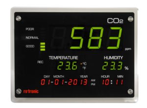 Rotronic CO2 display monitors carbon dioxide concentrations, temperature and humidity