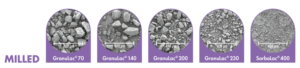Granulac® and Sorbolac®: milled to form finer, sharp-edged particles for cohesive properties beneficial in wet granulation