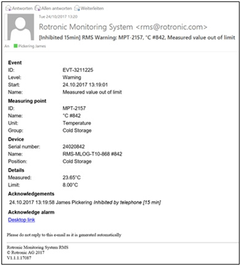 Rotronic RMS-based alarms