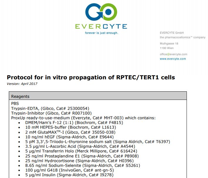 In vitro propagation of RPTEC/TERT1 cells – Protocol