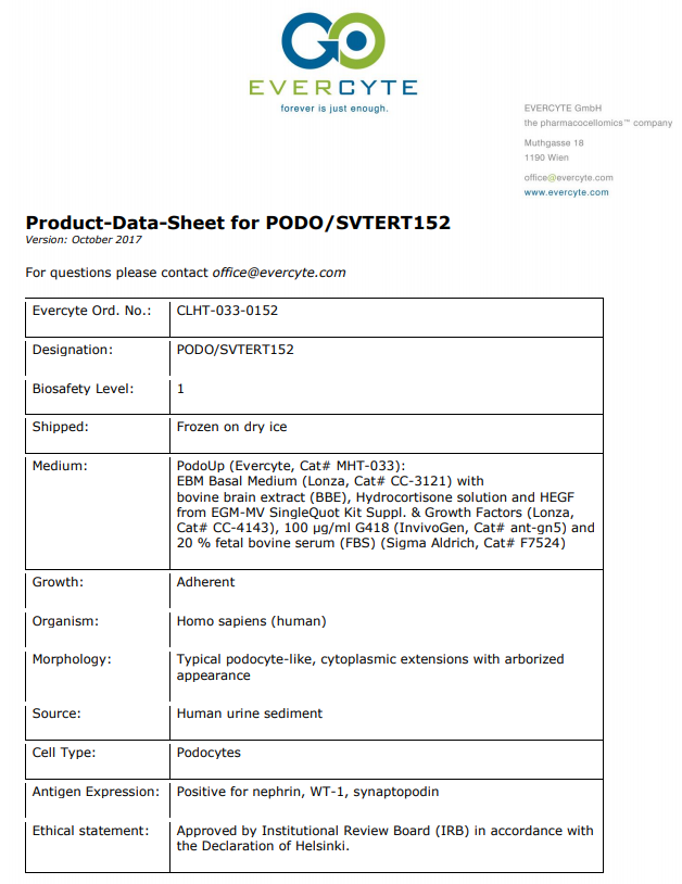 PODO/SVTERT152 – Product Data Sheet