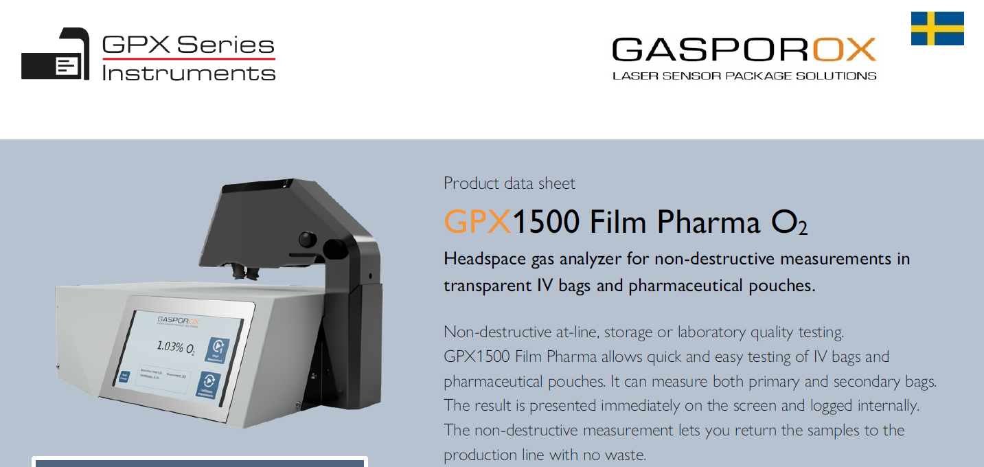 GPX1500 Film Pharma O2 – Product Data Sheet