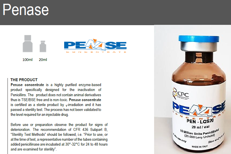 Penase concentrate – specifically designed for the inactivation of Penicillins