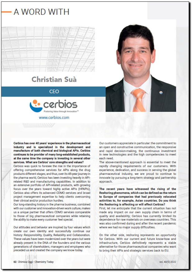 A word with Cerbios CEO: Overview on company profile, management vision and investments planned
