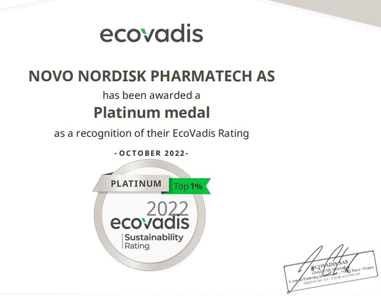 Novo Nordisk Pharmatech ranked among the top one percent most sustainable companies