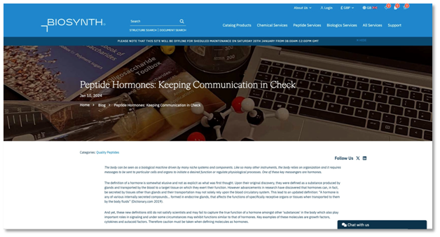 Biosynth blog provides ‘Hormones 101’ briefing