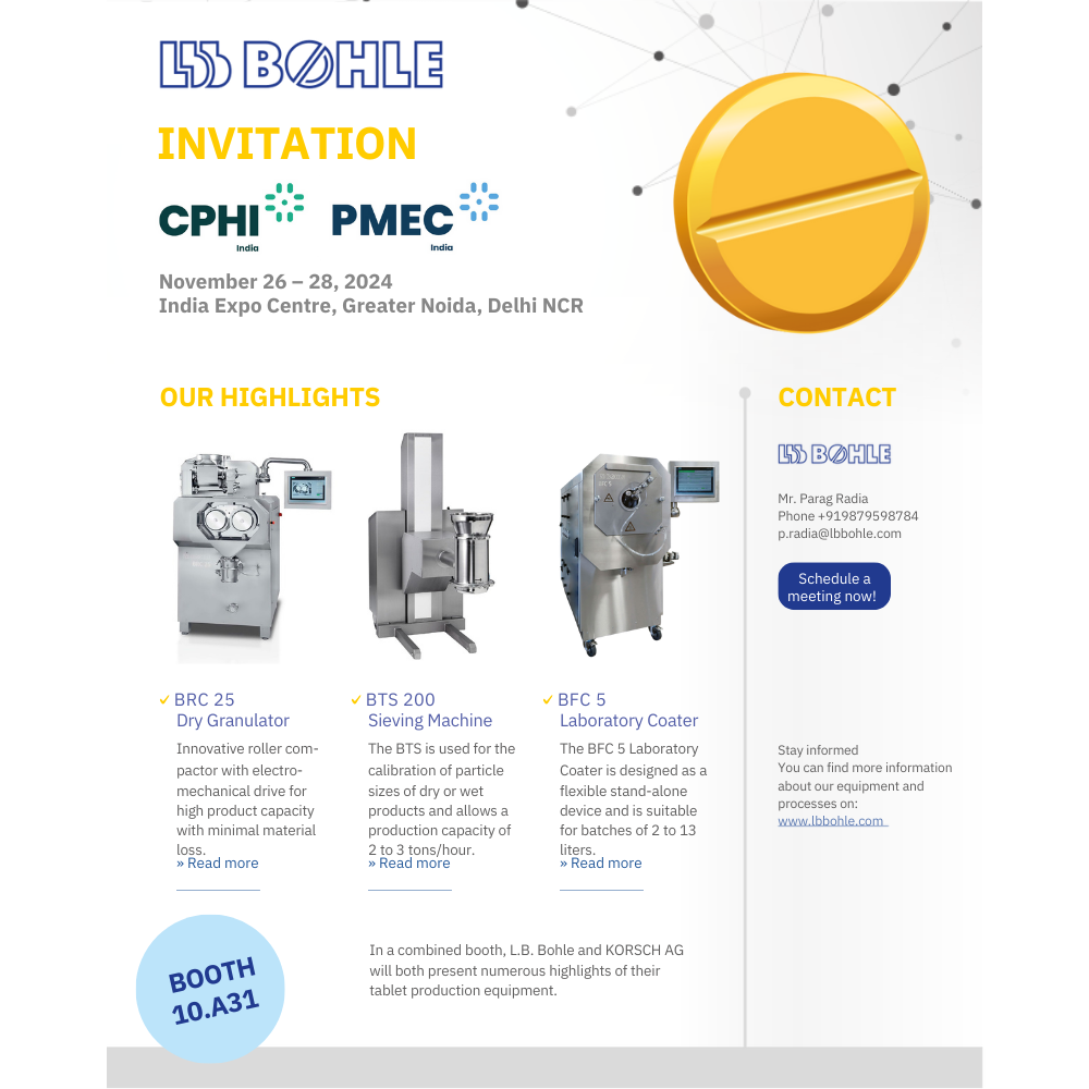 L.B. Bohle to show process capabilities at CPHI India